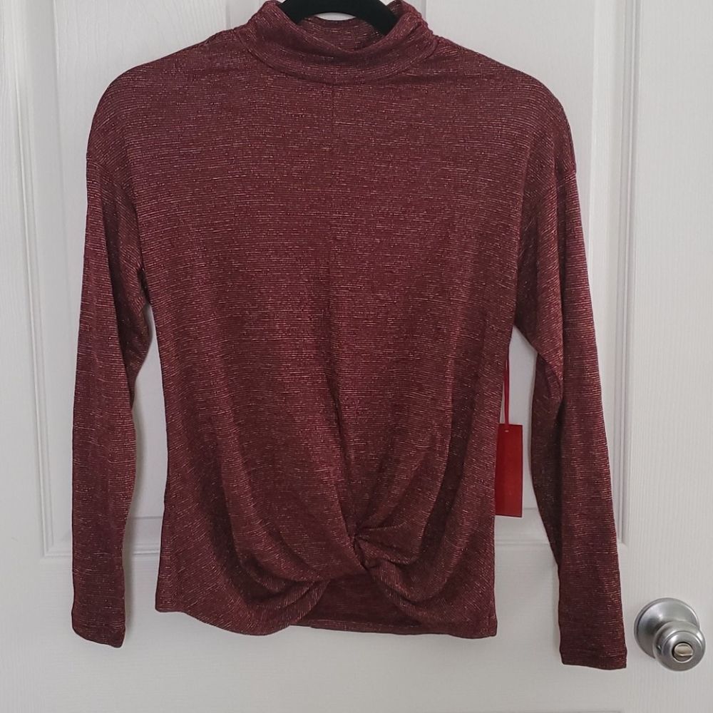 Jennifer Lopez burgundy/gold knot front top